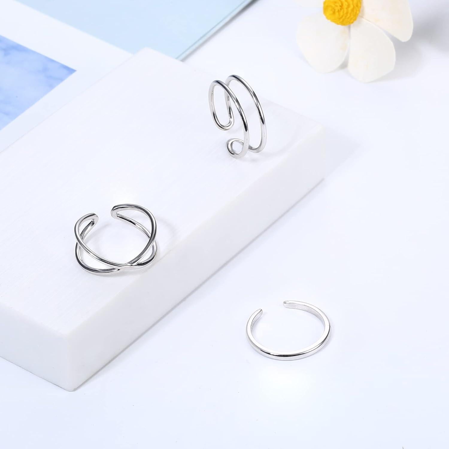 Set de 3 Anillos Abiertos Ajustables de Plata Esterlina 925 PATISORNA