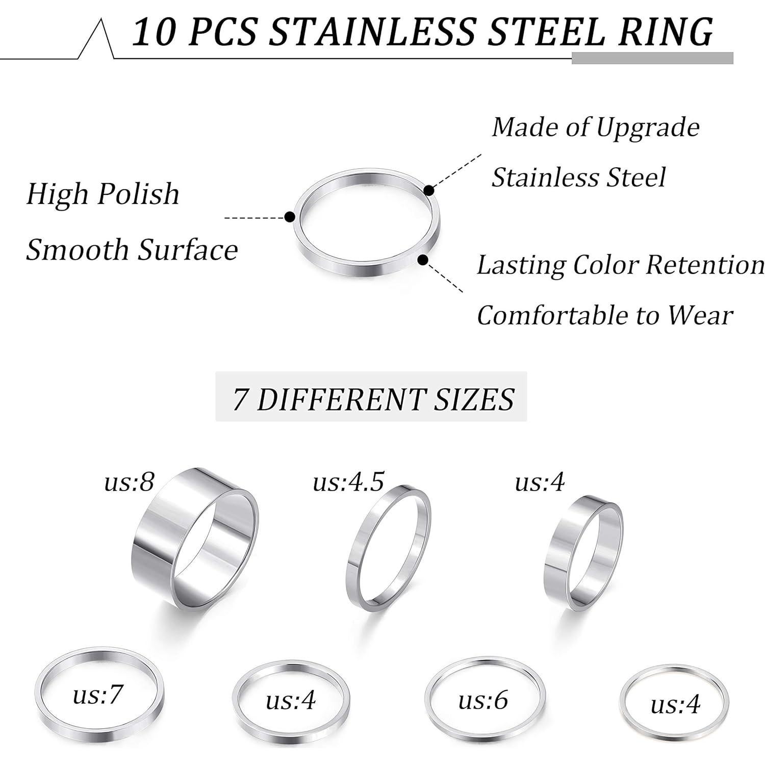 Conjunto de Anillos de Nudillo HAIAISO 10 Pcs Acero Inoxidable