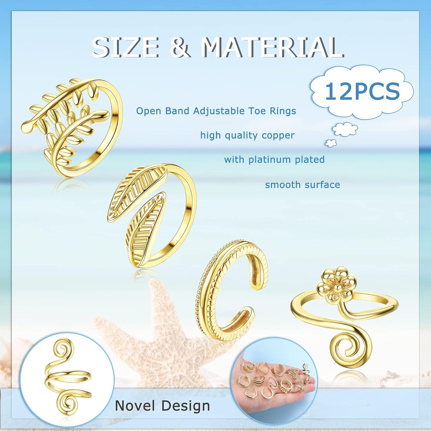 Set de 12 Anillos Ajustables para Dedos de los Pies Sanfenly Oro