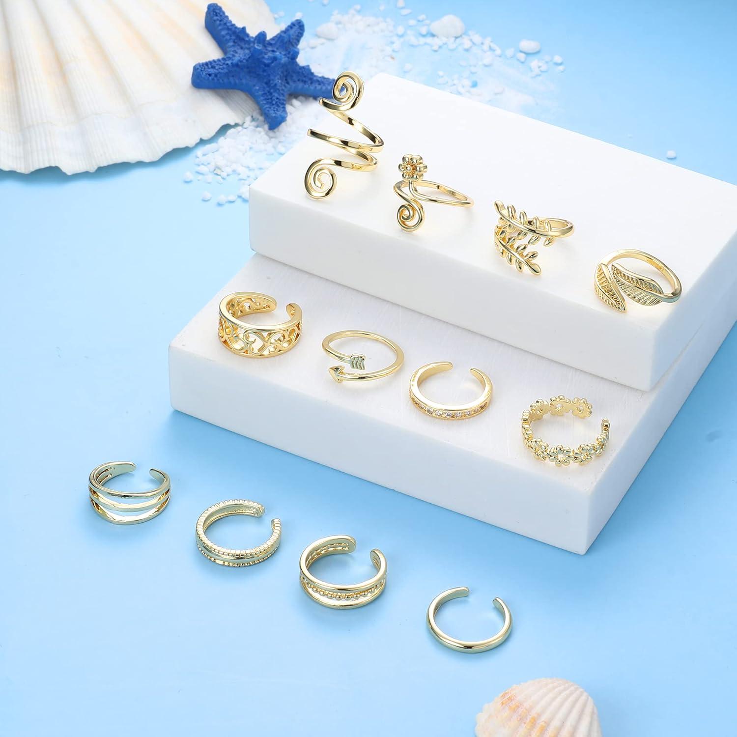 Set de 12 Anillos Ajustables para Dedos de los Pies Sanfenly Oro