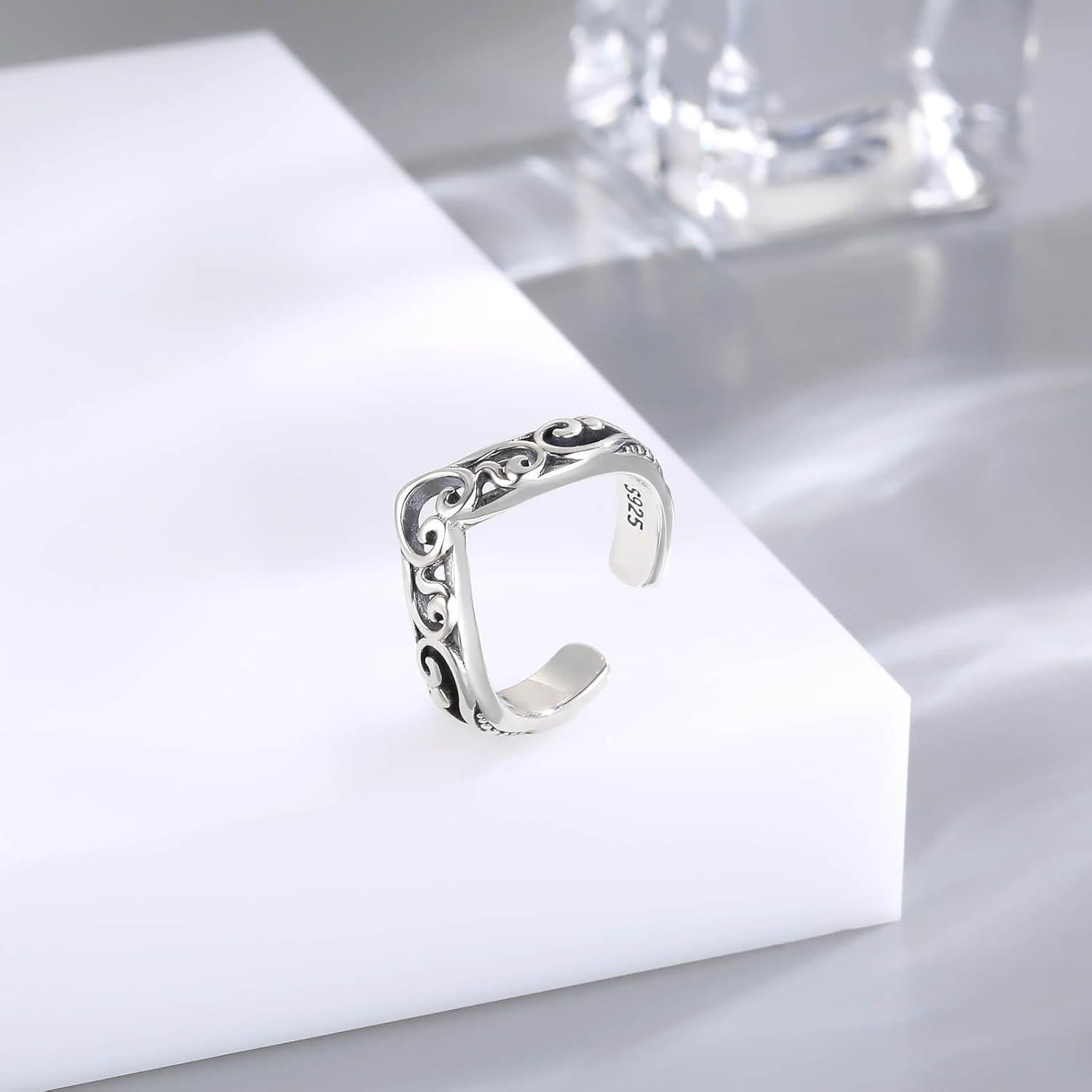 Anillo ajustable de filigrana en forma de V Plata 925 para mujeres