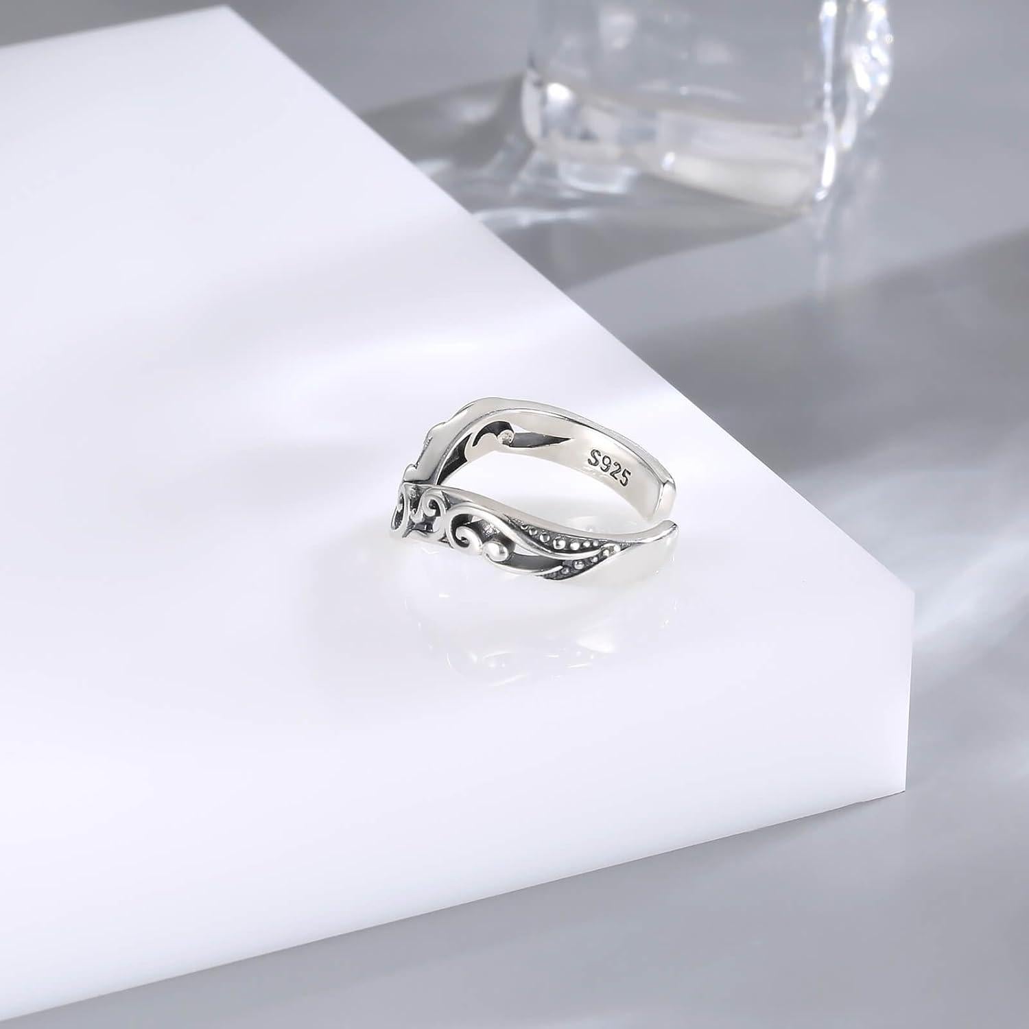 Anillo ajustable de filigrana en forma de V Plata 925 para mujeres