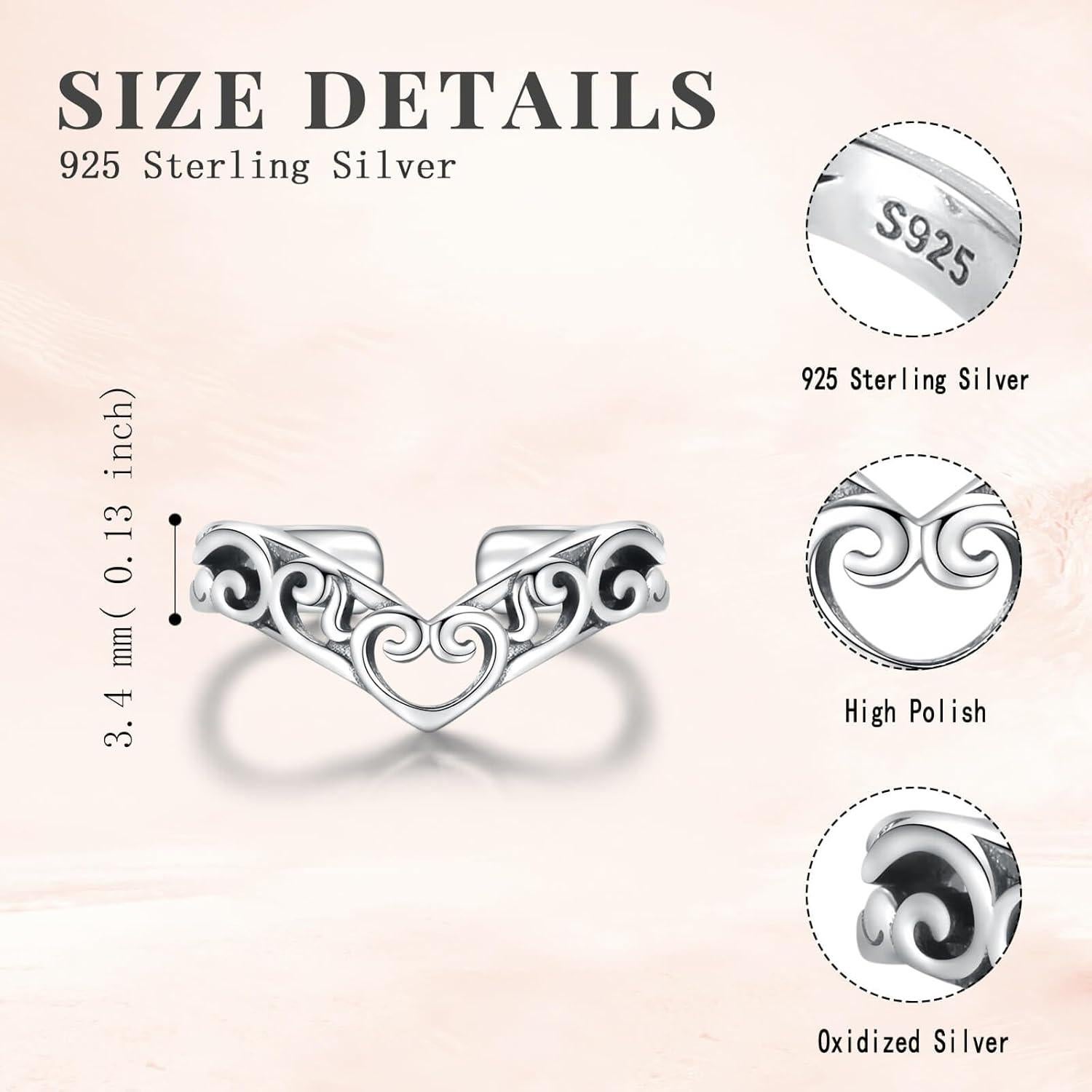 Anillo ajustable de filigrana en forma de V Plata 925 para mujeres