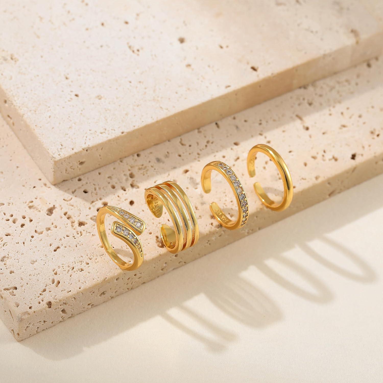 Juego de 4 Anillos Ajustables de Oro Lleno 14K para Dedos