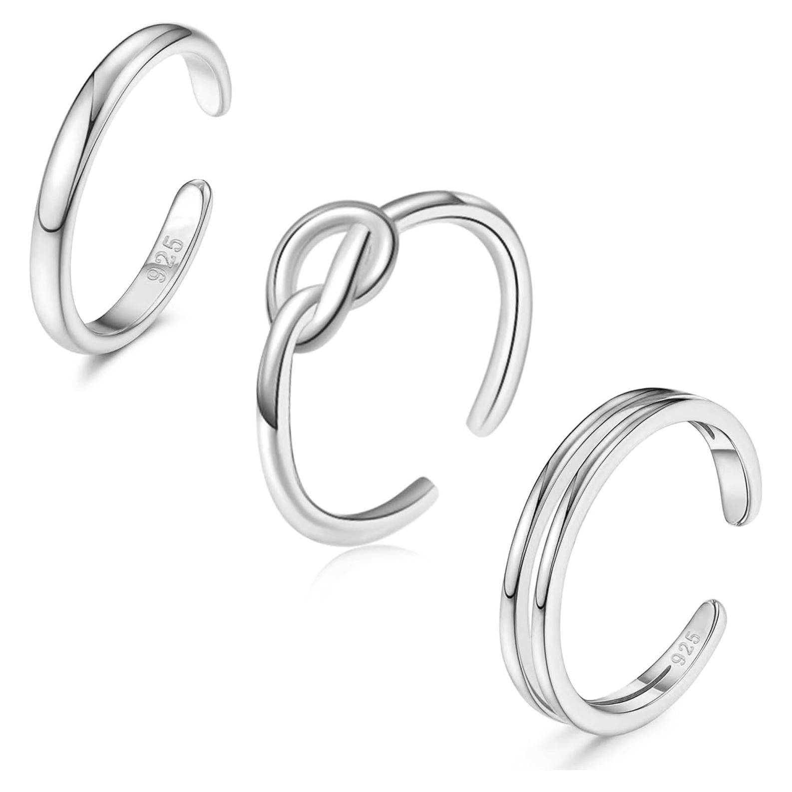 Conjunto 3 Anillos Ajustables de Oro/Plata 14K para Mujeres