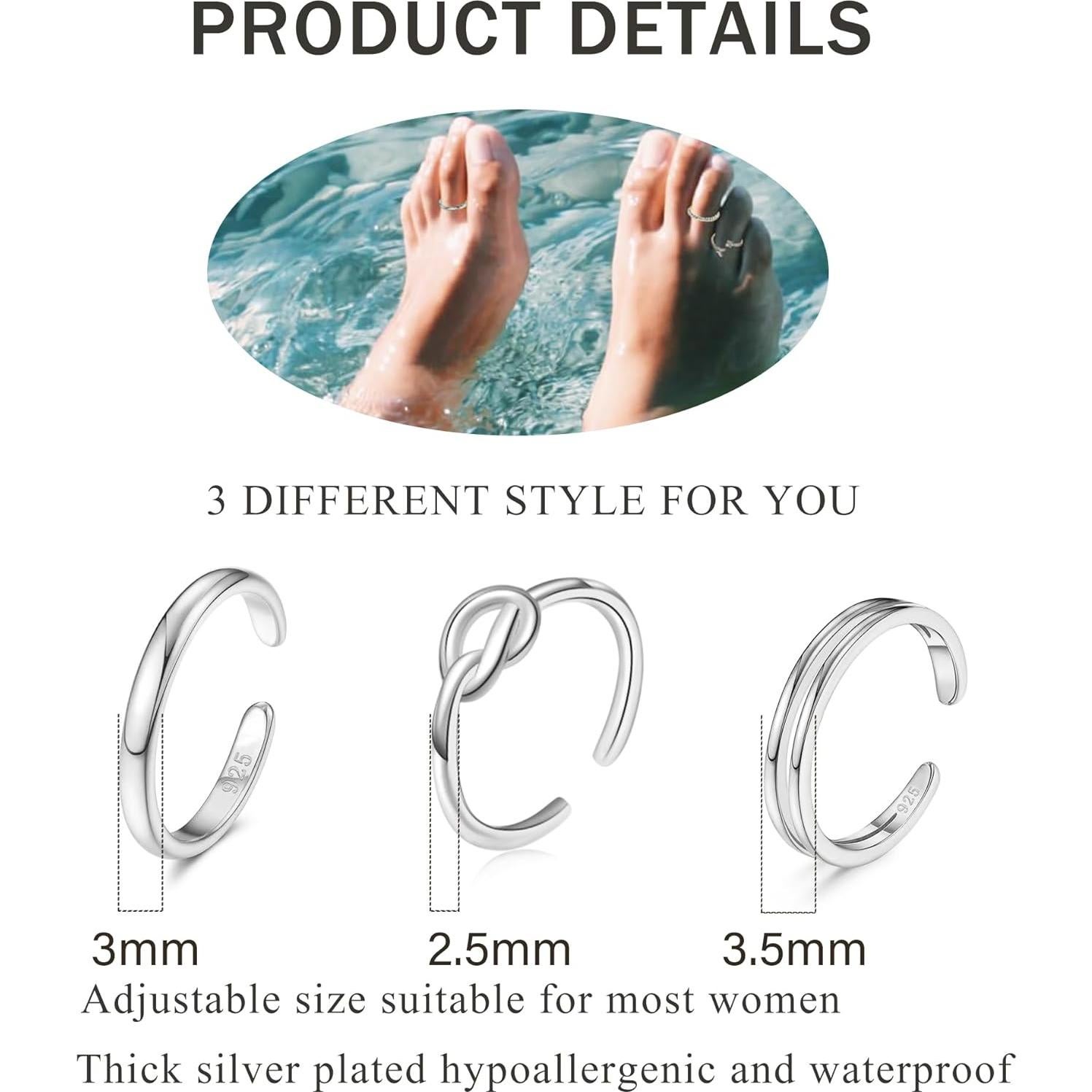 Conjunto 3 Anillos Ajustables de Oro/Plata 14K para Mujeres