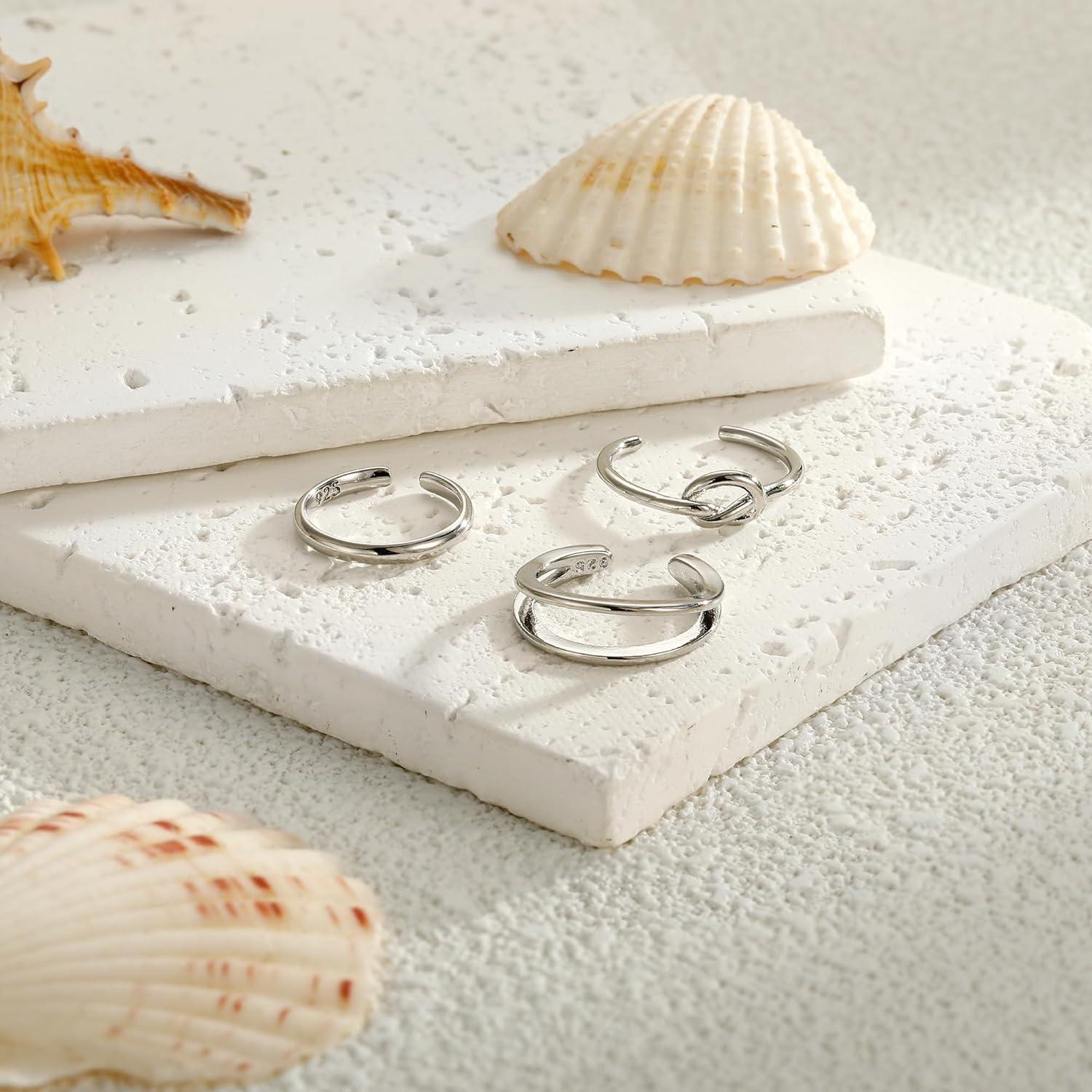 Conjunto 3 Anillos Ajustables de Oro/Plata 14K para Mujeres