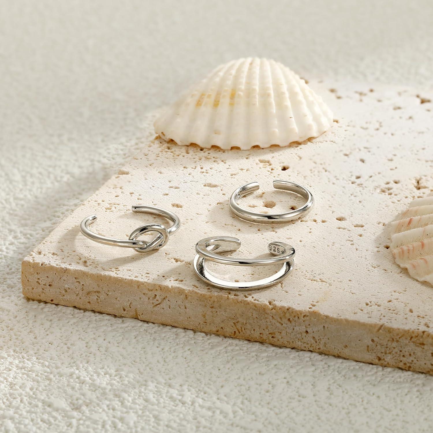 Conjunto 3 Anillos Ajustables de Oro/Plata 14K para Mujeres