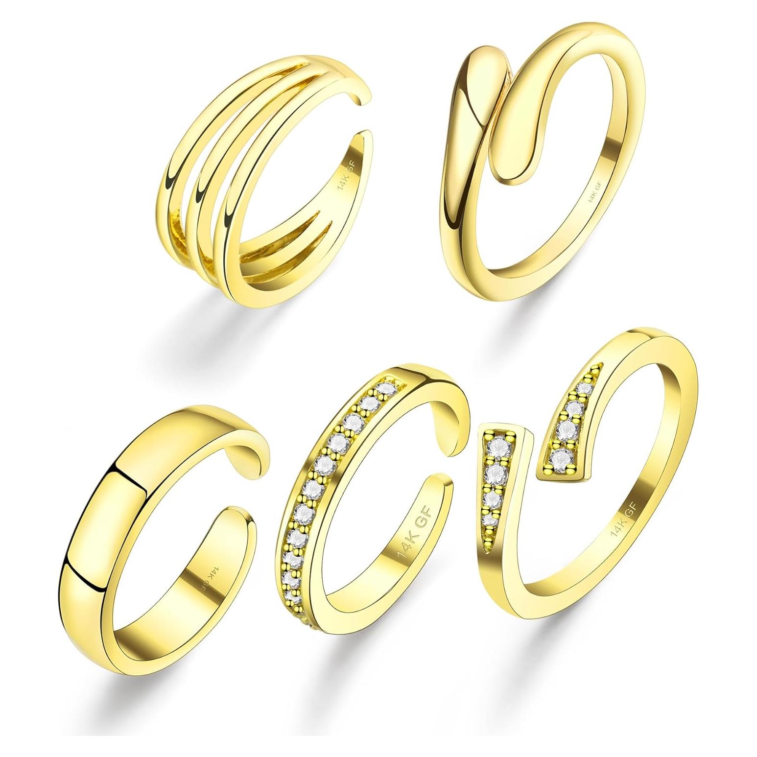 Anillos de dedo del pie de oro 14K para mujeres - Ajustables