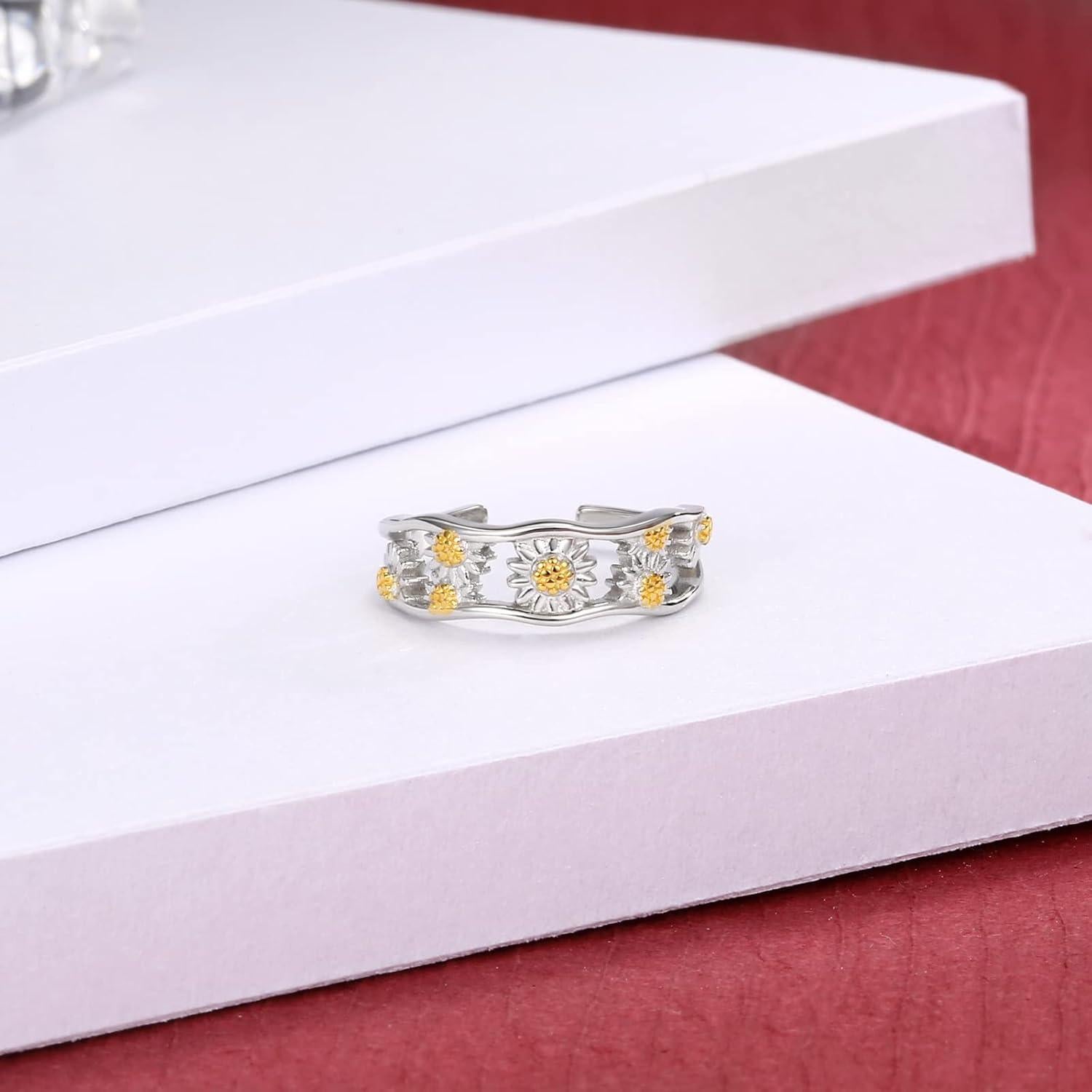 Anillo ajustable de plata esterlina 925 para mujer Boho