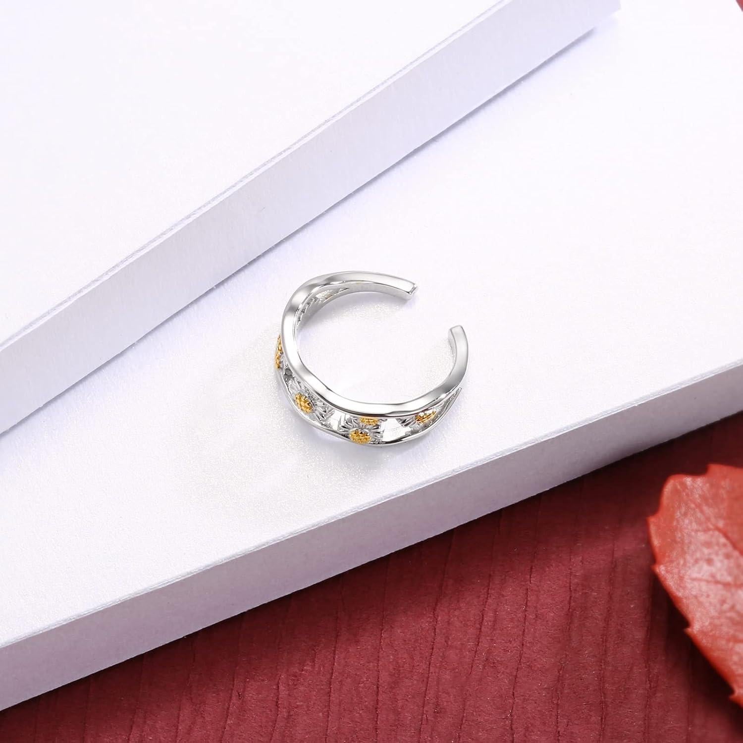 Anillo ajustable de plata esterlina 925 para mujer Boho