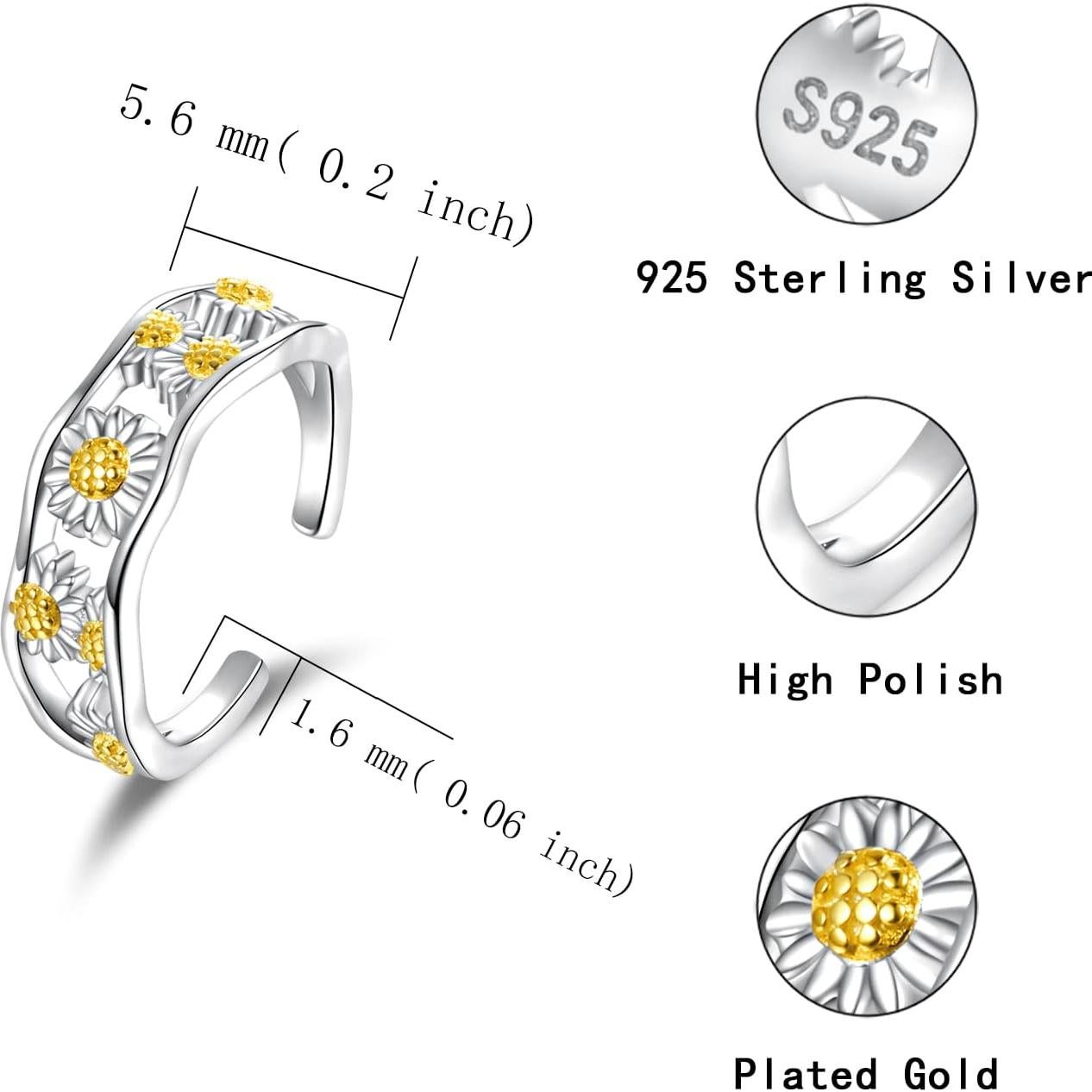 Anillo ajustable de plata esterlina 925 para mujer Boho