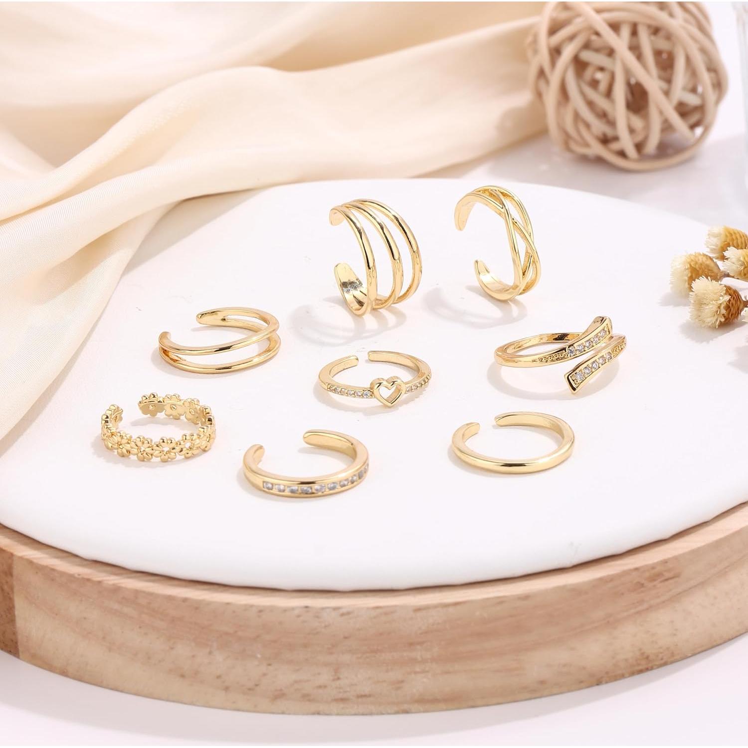 Conjunto 8 Anillos para Dedos de los Pies Oro 14K Ajustables