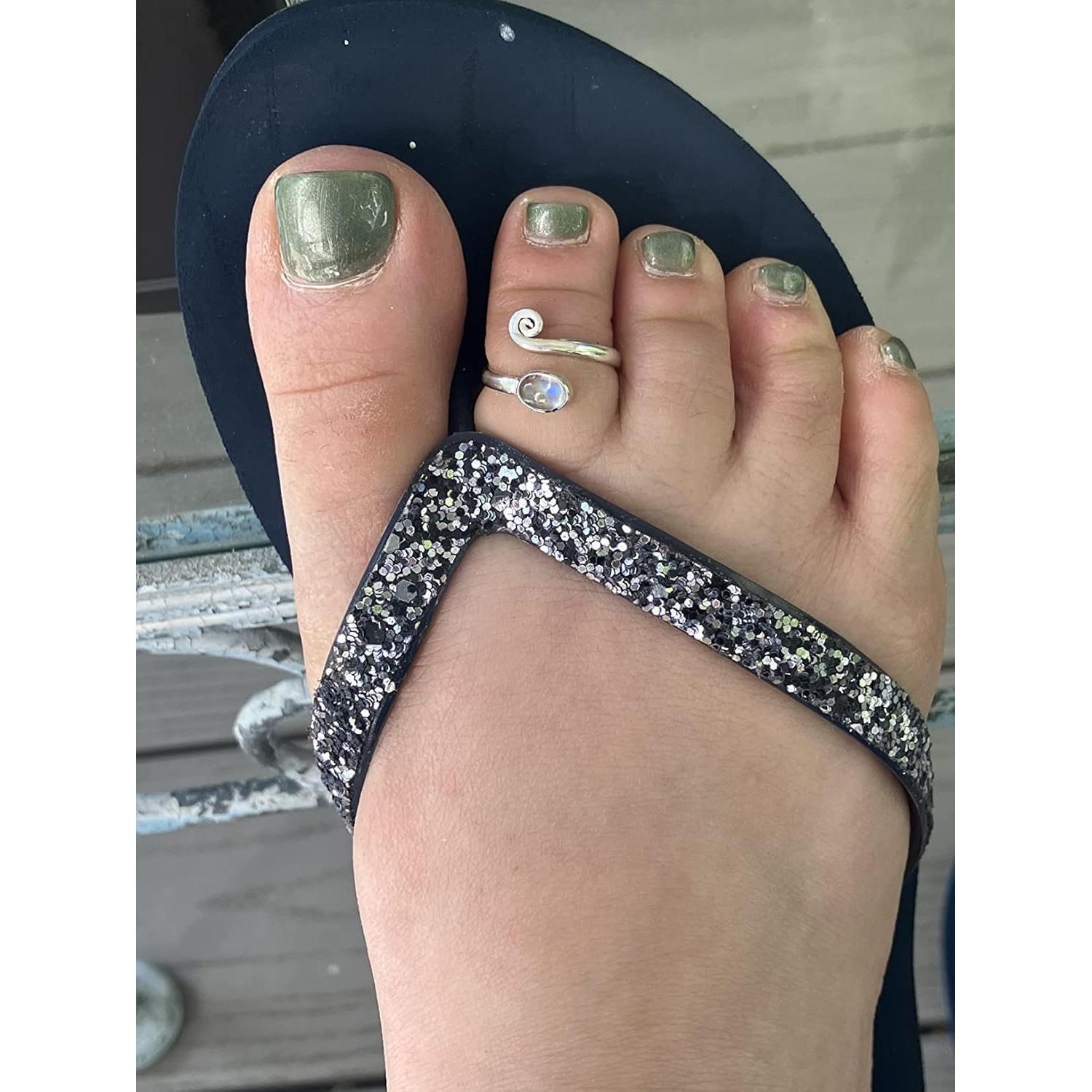 Anillo de Dedo del Pie Plata Esterlina 925 con Piedra Luna Arcoíris