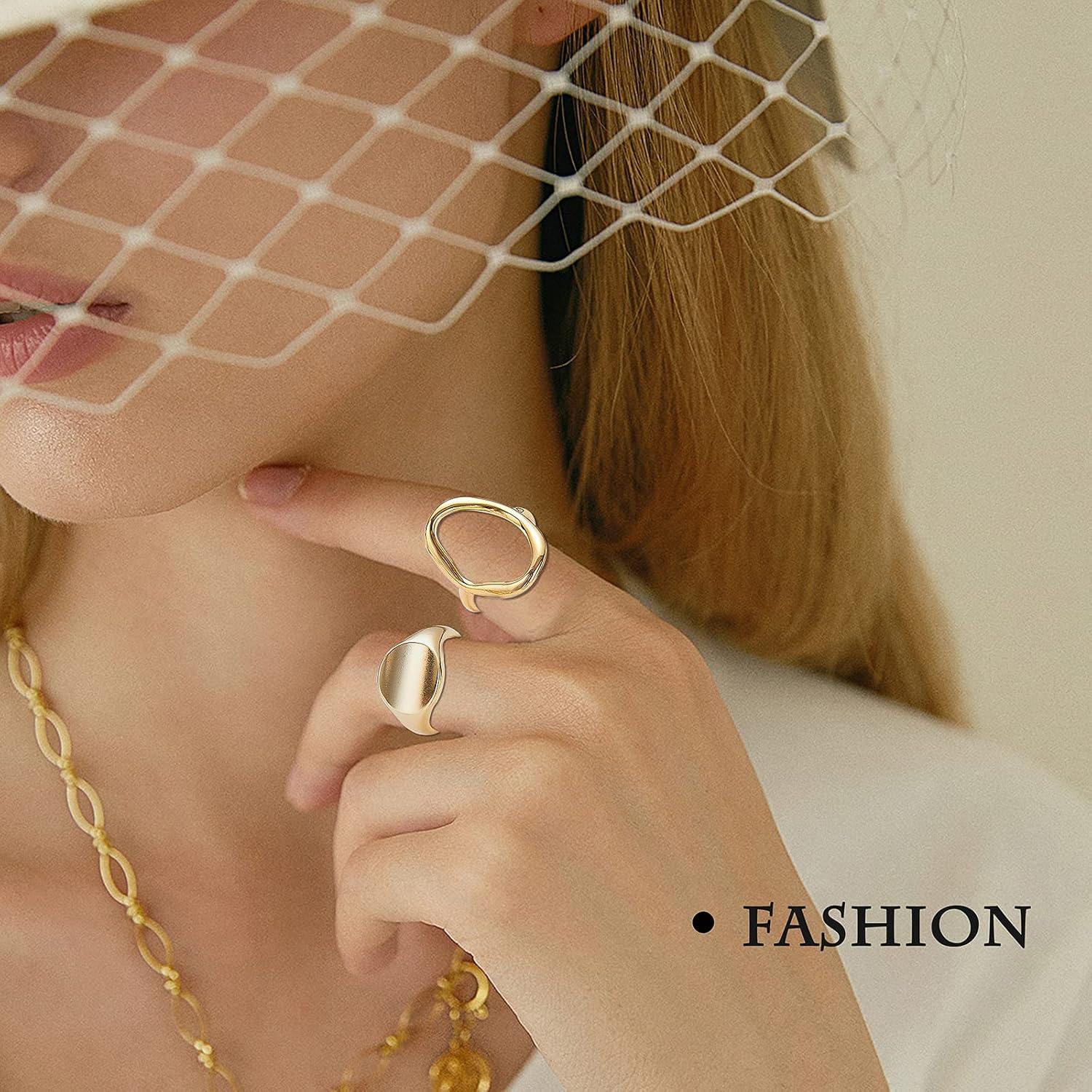 Conjunto de 10 Anillos Dome Gruesos de Oro 18K Ajustables