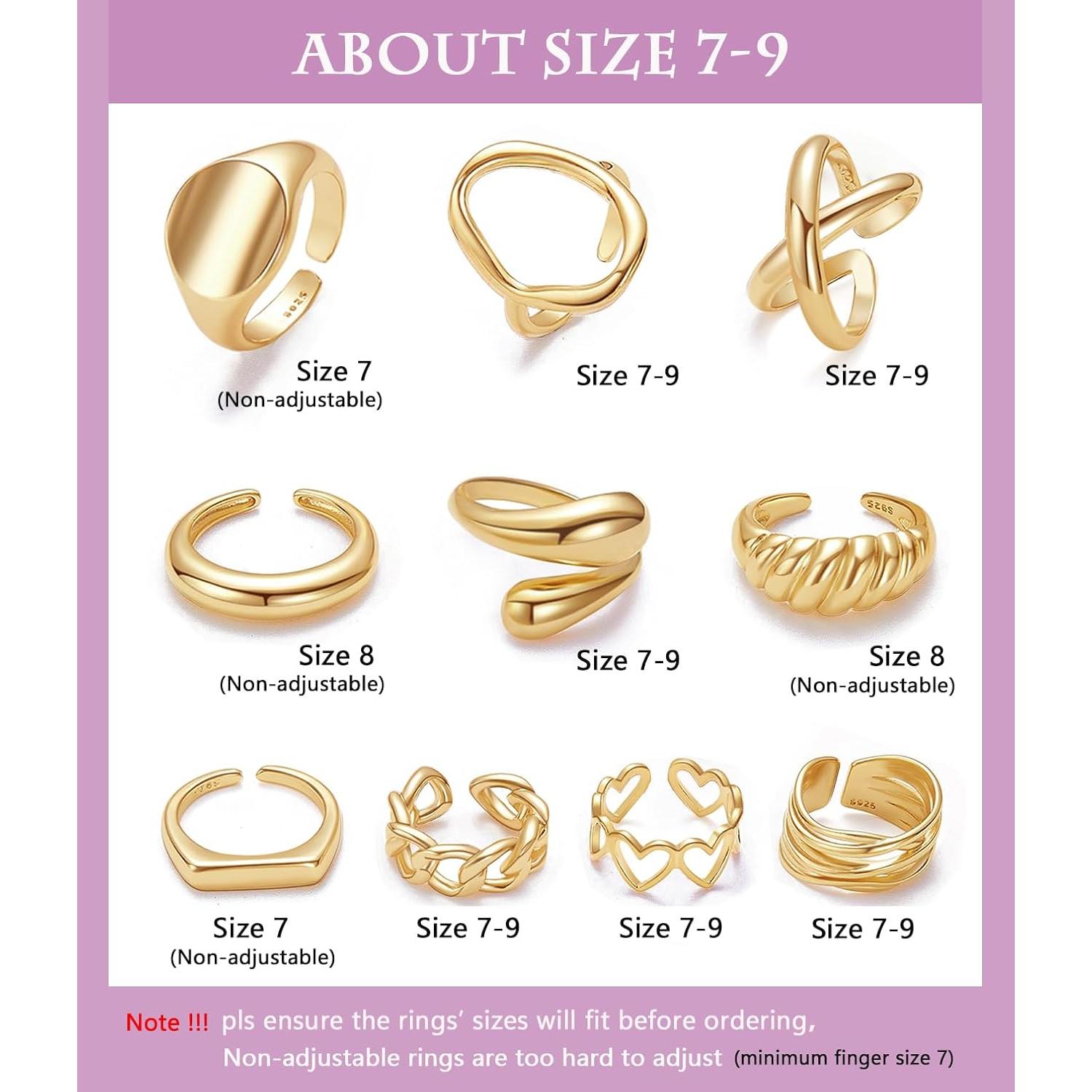 Conjunto de 10 Anillos Dome Gruesos de Oro 18K Ajustables