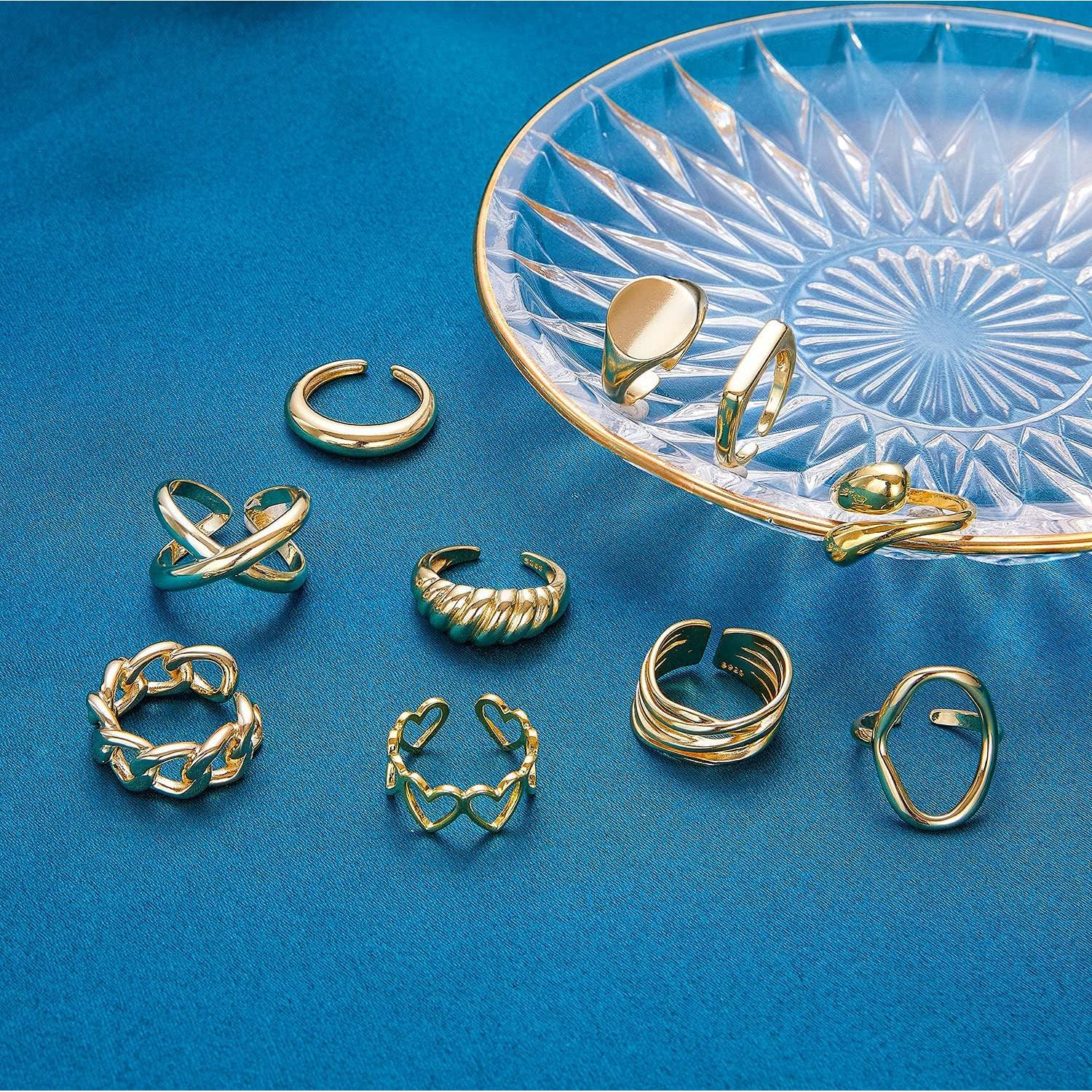 Conjunto de 10 Anillos Dome Gruesos de Oro 18K Ajustables