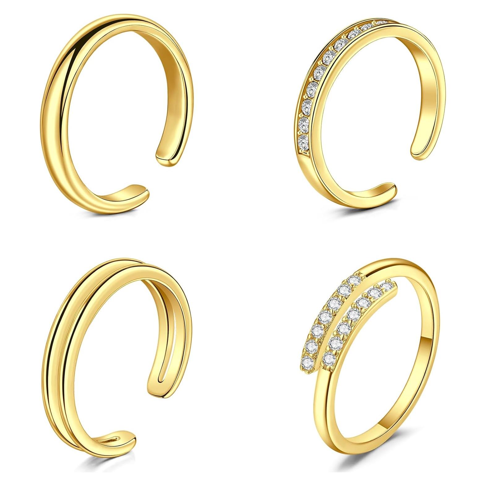 Anillos de dedo del pie ajustables Briana Williams - 4 piezas doradas