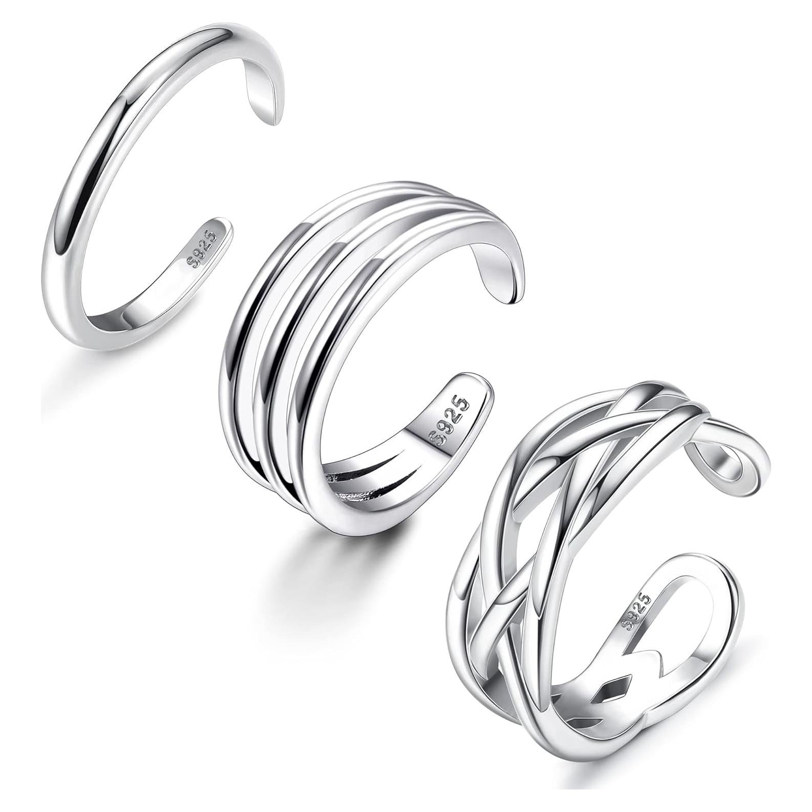 Anillos de Dedo del Pie de Plata Esterlina Milacolato 3 Pcs