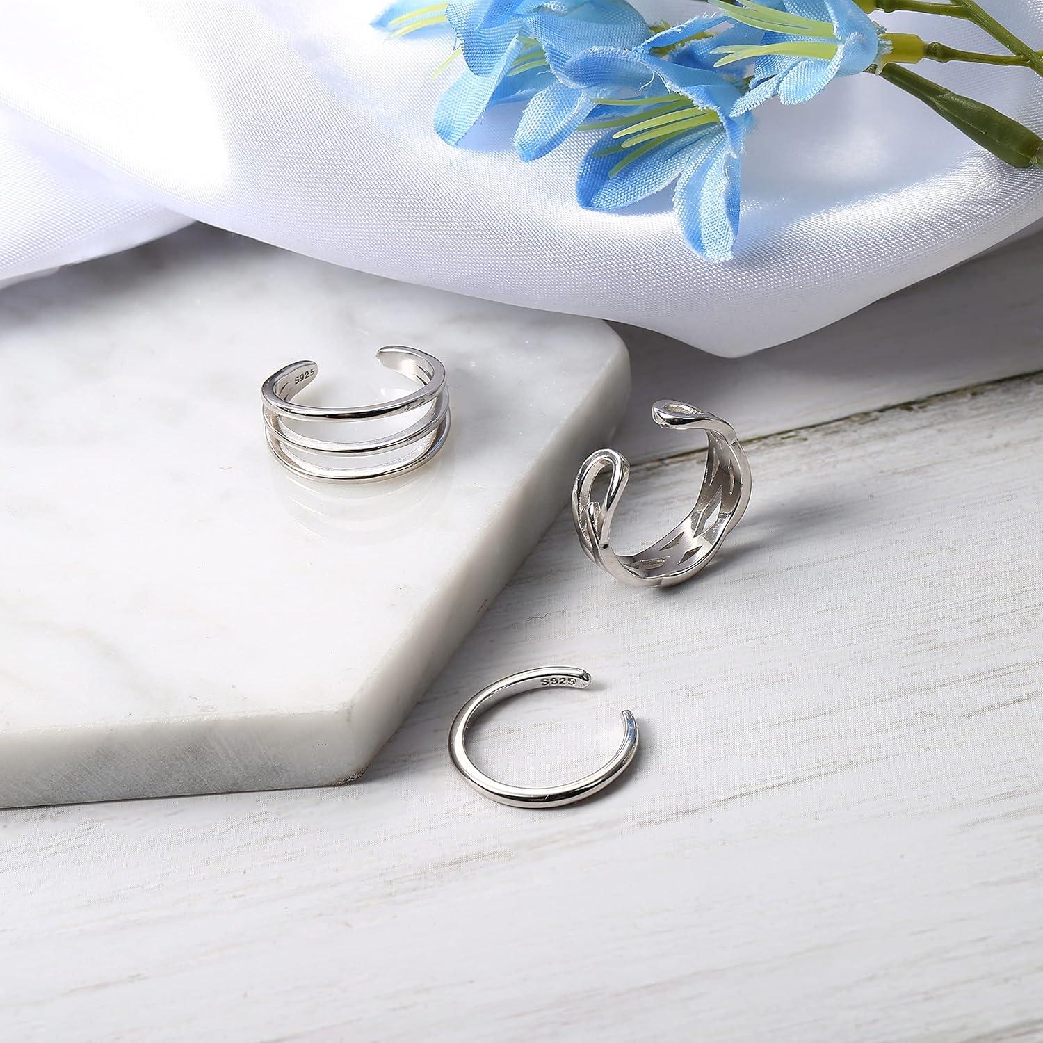 Anillos de Dedo del Pie de Plata Esterlina Milacolato 3 Pcs