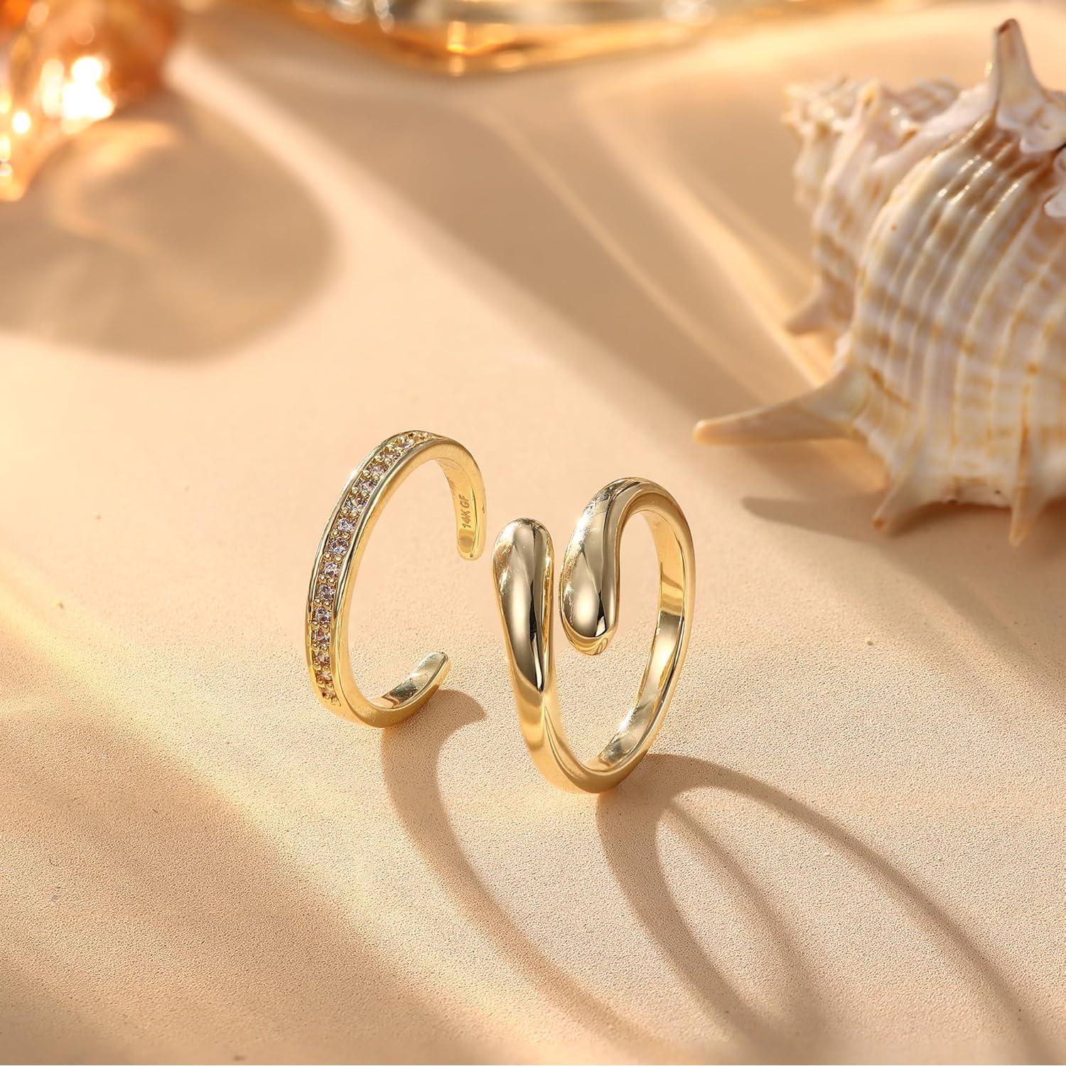 Anillos de Dedo de Oro Relleno 14K Finrezio - 2 Piezas