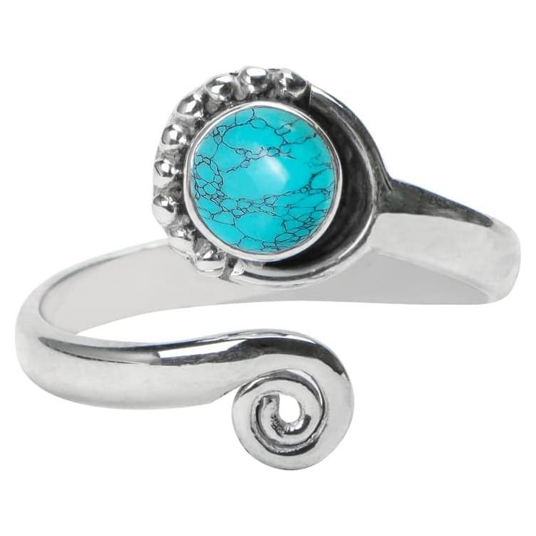 Anillo ajustable de plata esterlina 925 con piedra turquesa
