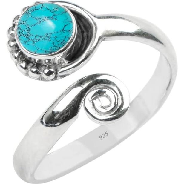 Anillo ajustable de plata esterlina 925 con piedra turquesa