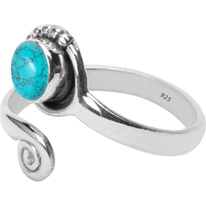 Anillo ajustable de plata esterlina 925 con piedra turquesa