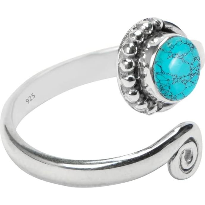 Anillo ajustable de plata esterlina 925 con piedra turquesa