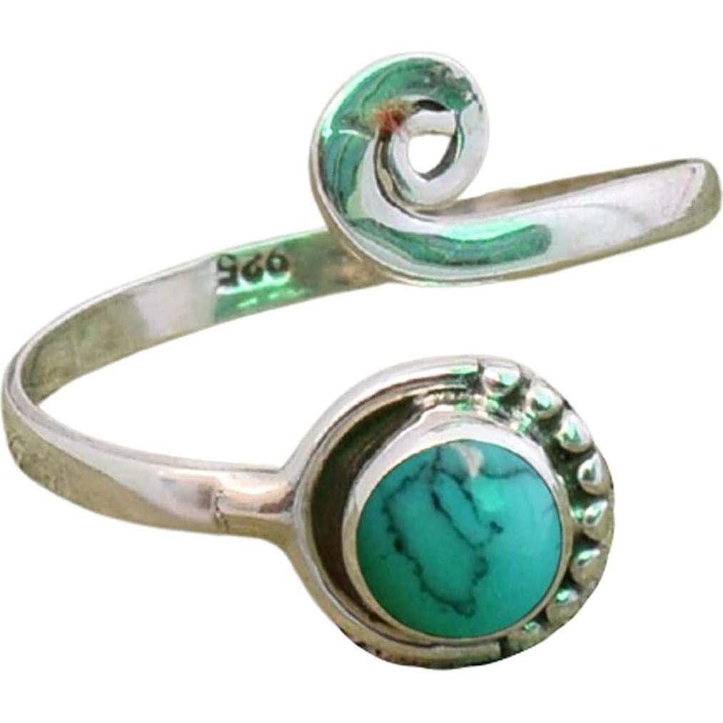 Anillo ajustable de plata esterlina 925 con piedra turquesa