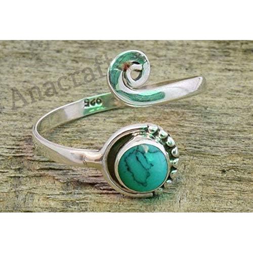 Anillo ajustable de plata esterlina 925 con piedra turquesa