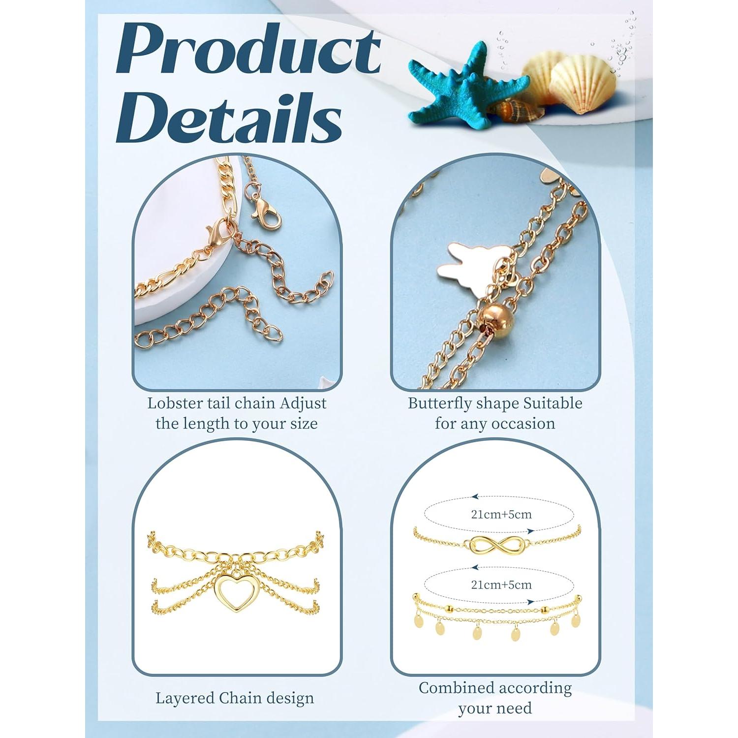 Conjunto de Anillos y Pulseras de Tobillo ORAZIO Dorado