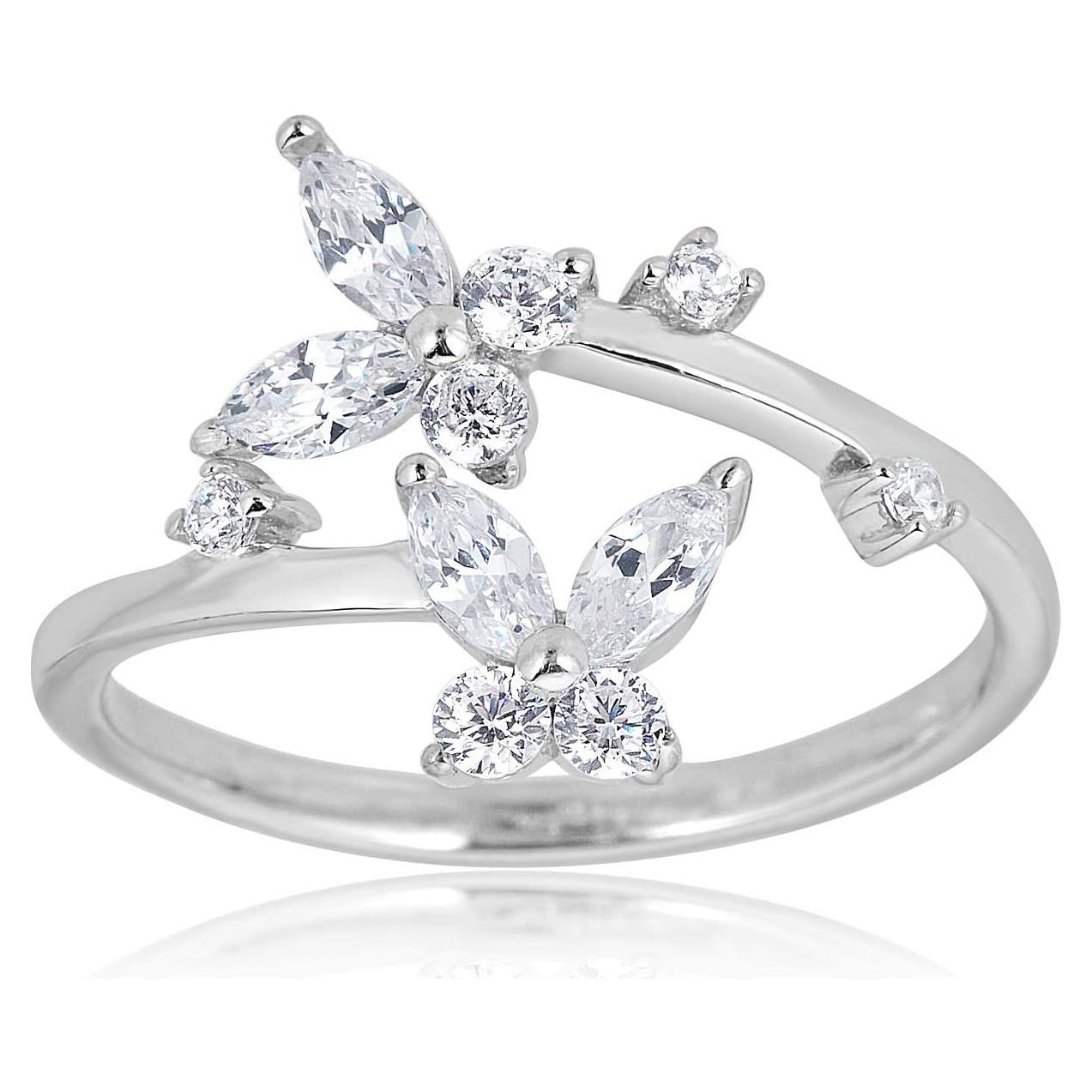 Anillo de Mariposa Ajustable AVORA en Plata 925 con CZ