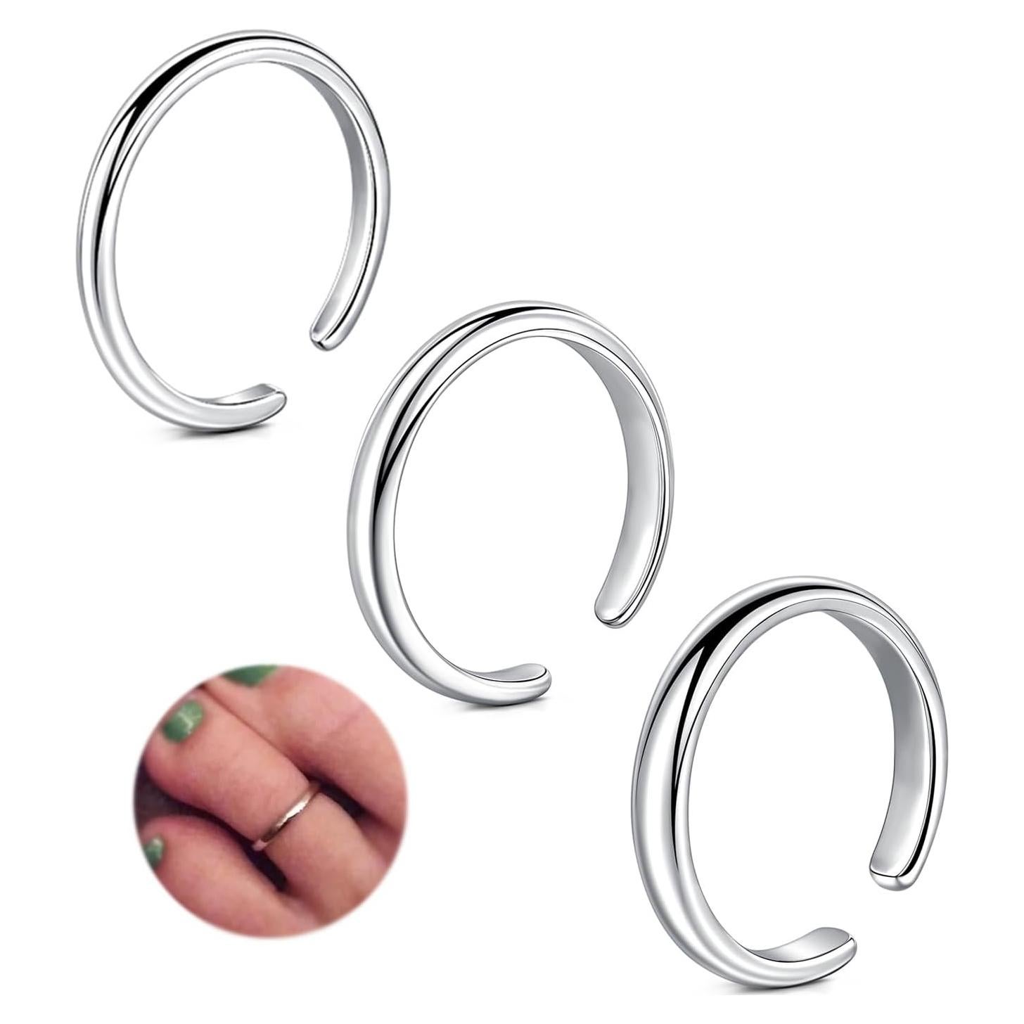 Anillos para Dedos de los Pies Plateados Ajustables Longita - 3 Piezas