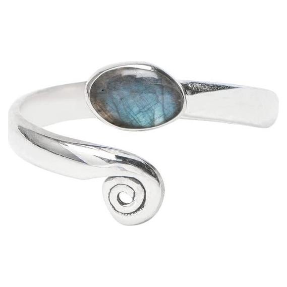 Anillo de dedo ajustable de plata esterlina 925 con labradorita