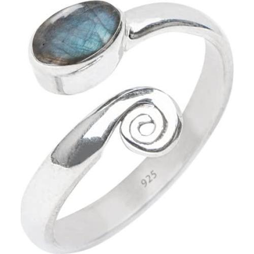 Anillo de dedo ajustable de plata esterlina 925 con labradorita