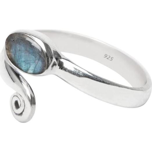 Anillo de dedo ajustable de plata esterlina 925 con labradorita