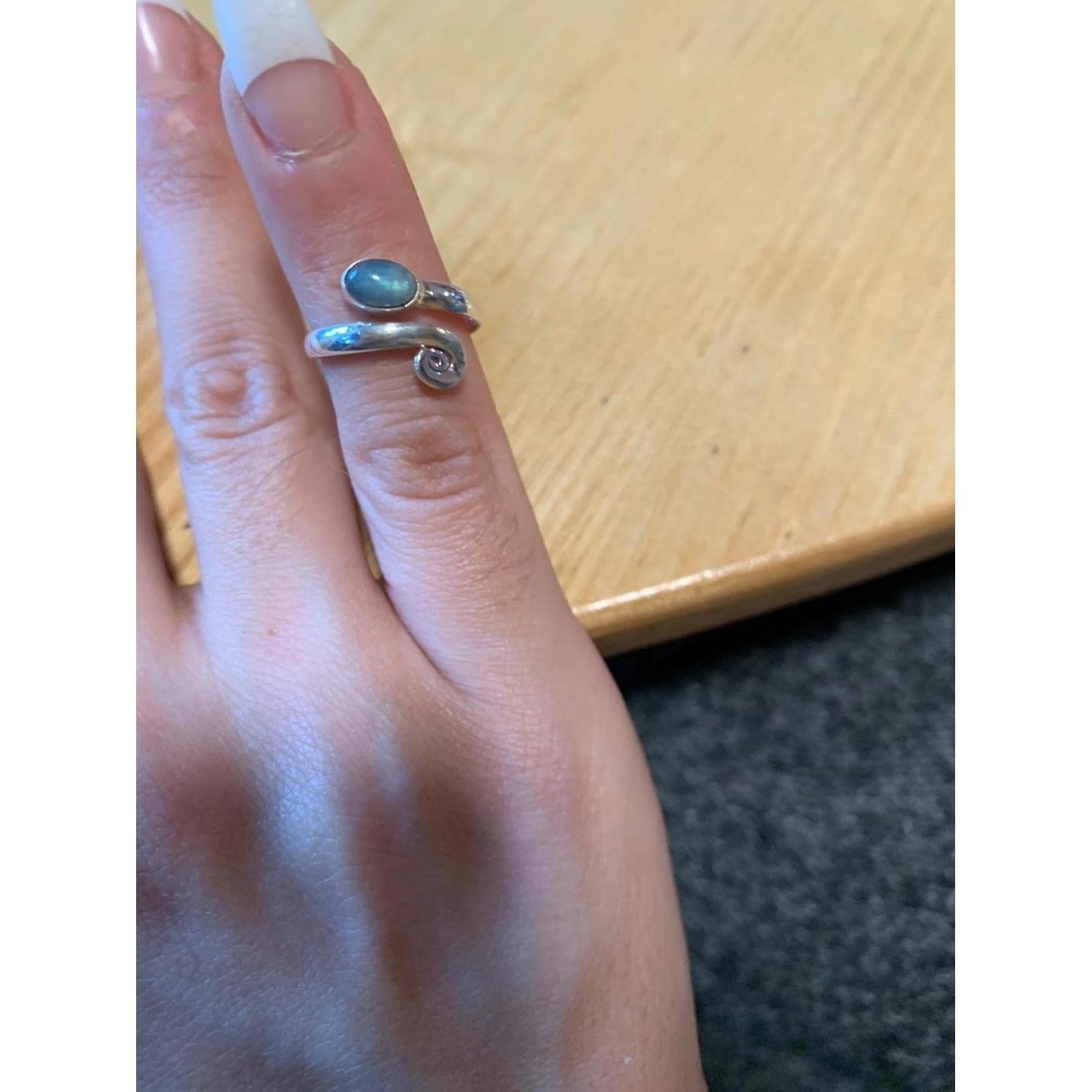 Anillo de dedo ajustable de plata esterlina 925 con labradorita