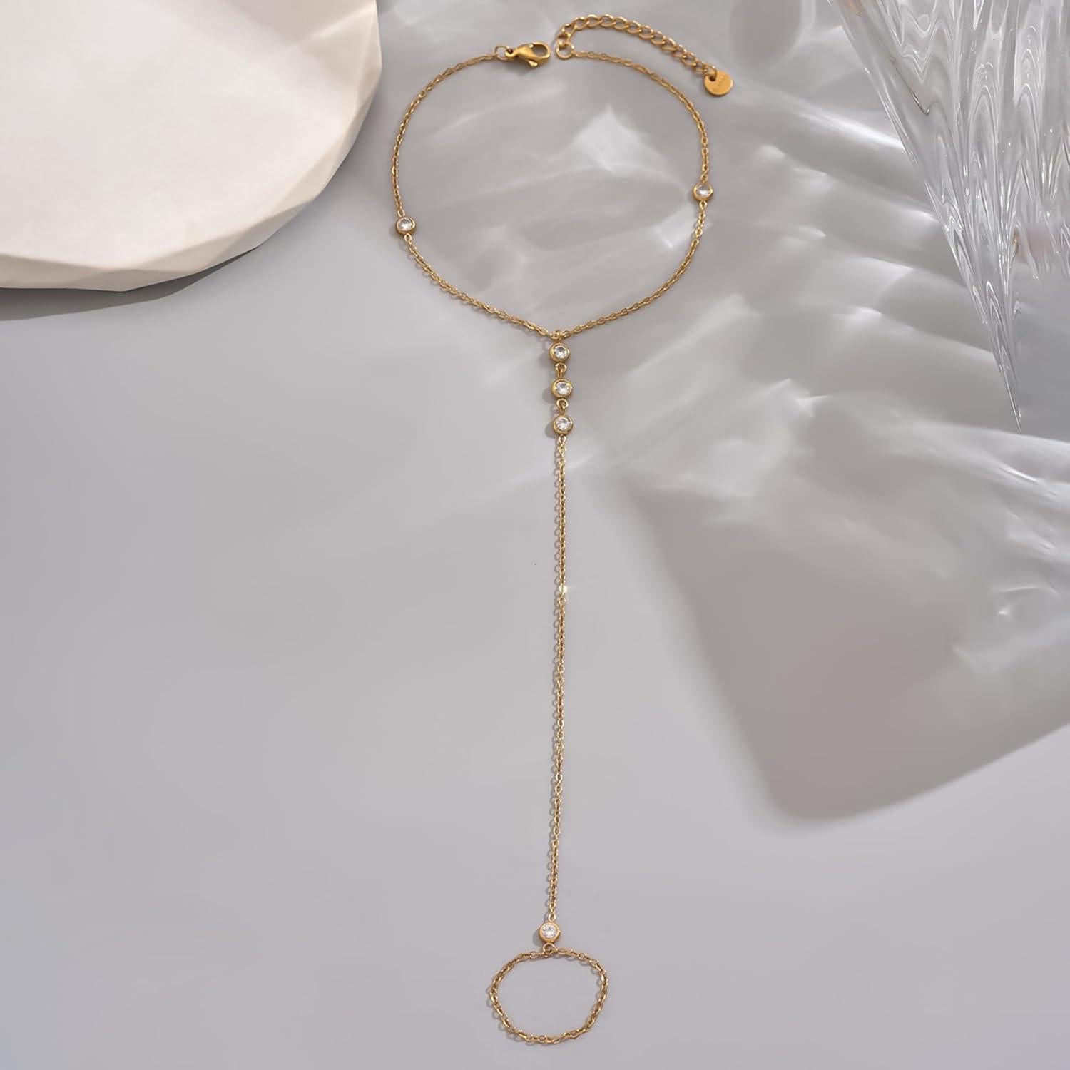 Brazalete de Tobillo Dorado Havopso con CZ y Extensión 21.1 cm