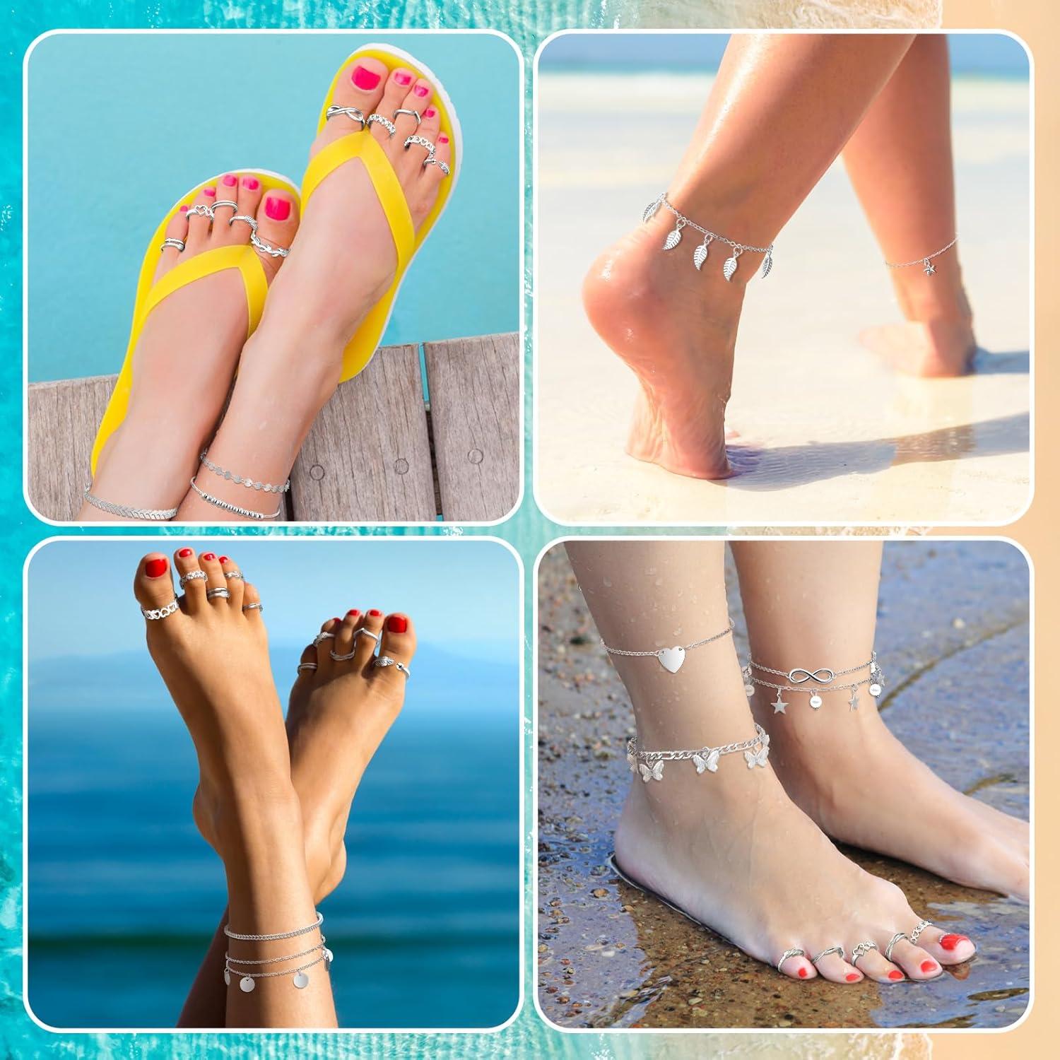 Conjunto Joyería Tobilleras y Anillos Plata Sasylvia 24 Pcs