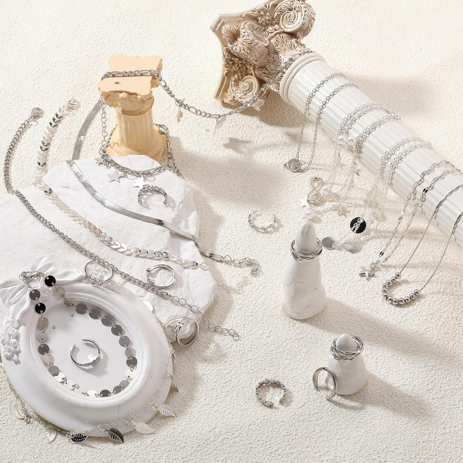 Conjunto Joyería Tobilleras y Anillos Plata Sasylvia 24 Pcs