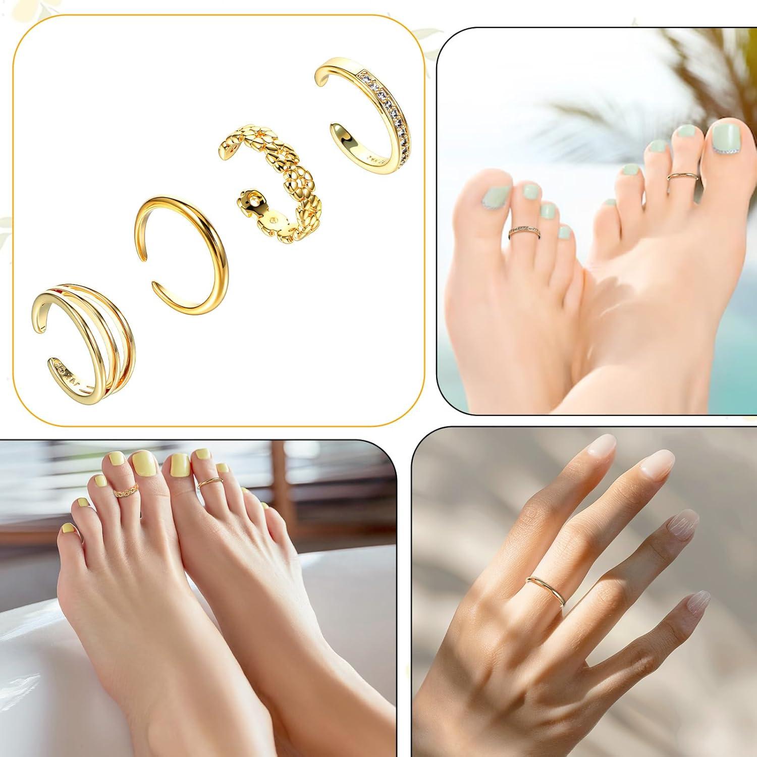 4 Anillos para Dedos de los Pies de Oro Heclia - Ajustables y Minimalistas
