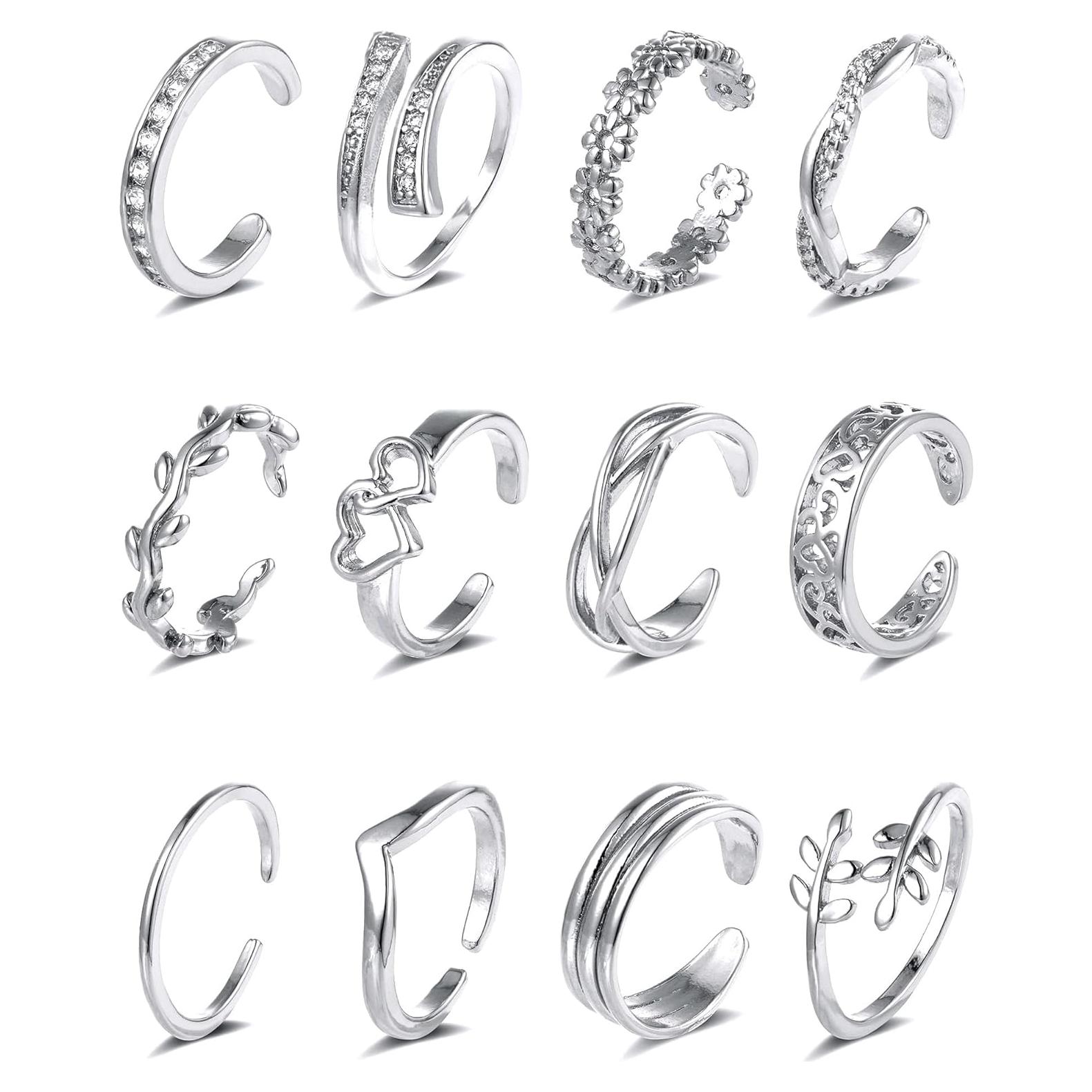 Conjunto de 12 Anillos Ajustables Akeoqi Oro 18K y Plata