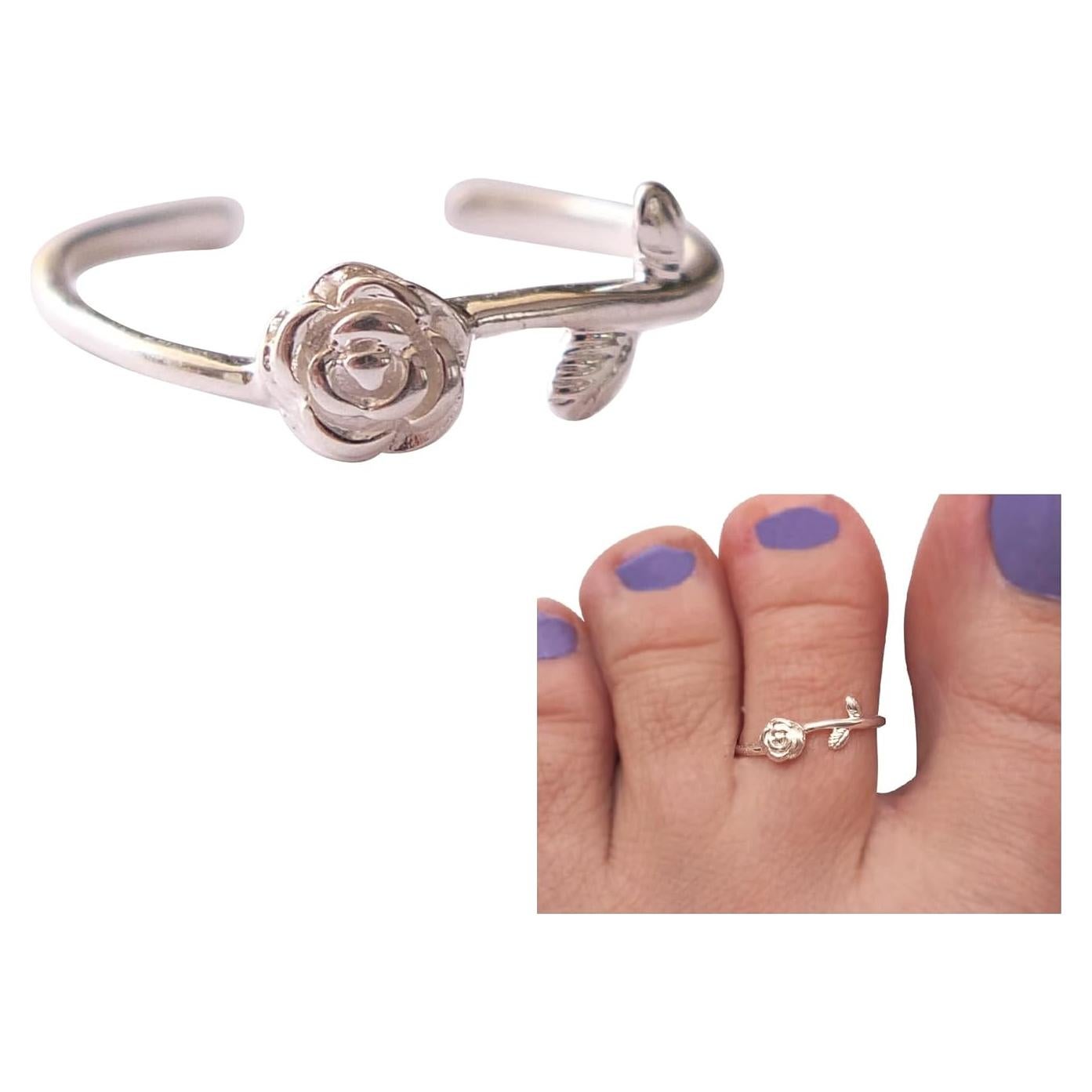 Anillo ajustable de plata esterlina 925 con flor de rosa MiYa