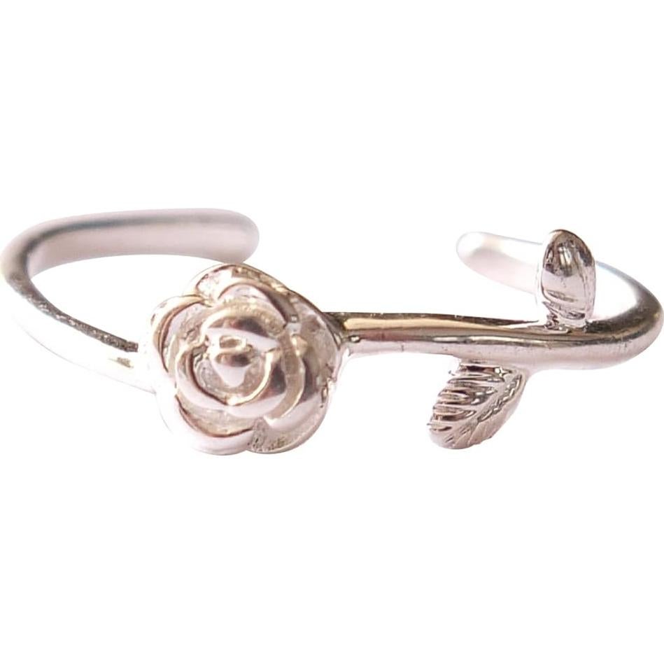 Anillo ajustable de plata esterlina 925 con flor de rosa MiYa