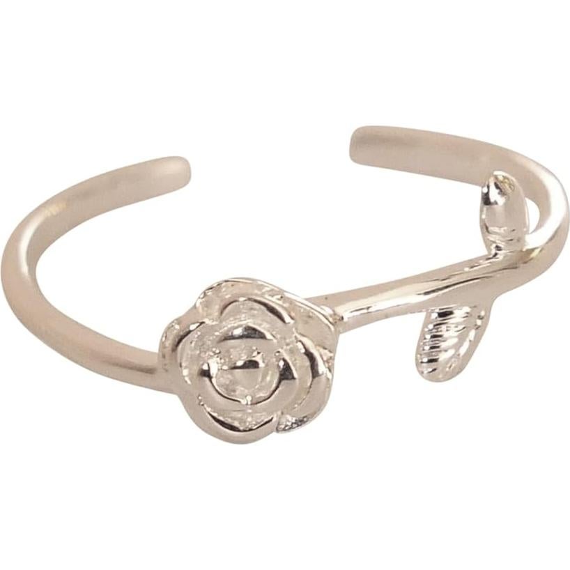 Anillo ajustable de plata esterlina 925 con flor de rosa MiYa