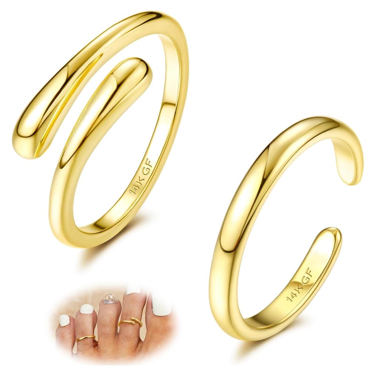 Anillos para dedos de los pies de oro 14K LOYALLOOK para mujeres