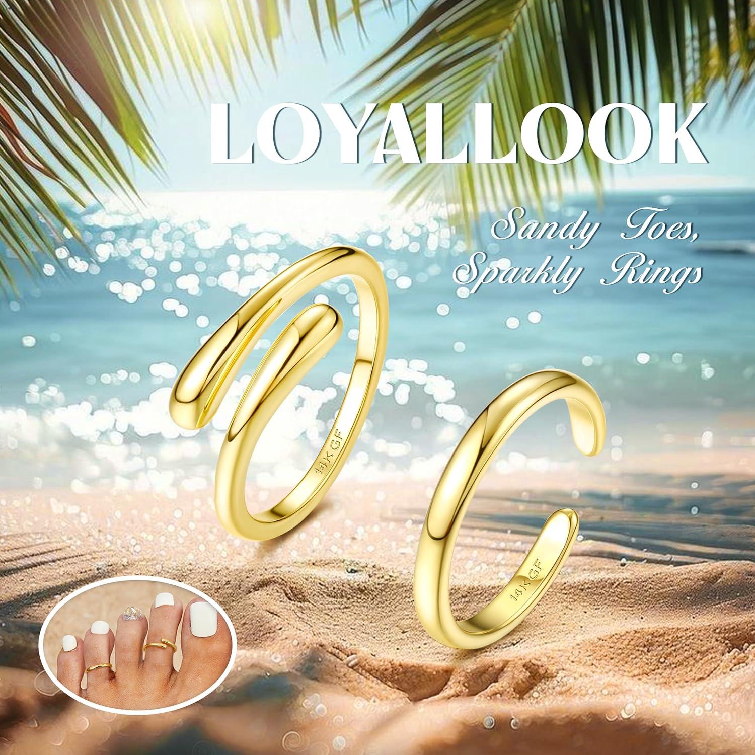 Anillos para dedos de los pies de oro 14K LOYALLOOK para mujeres