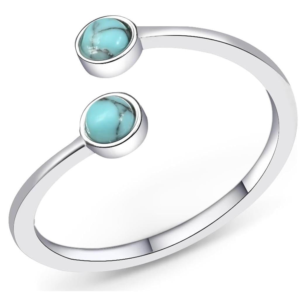 Anillo Abierto de Turquesa de Plata Ajustable para Mujeres