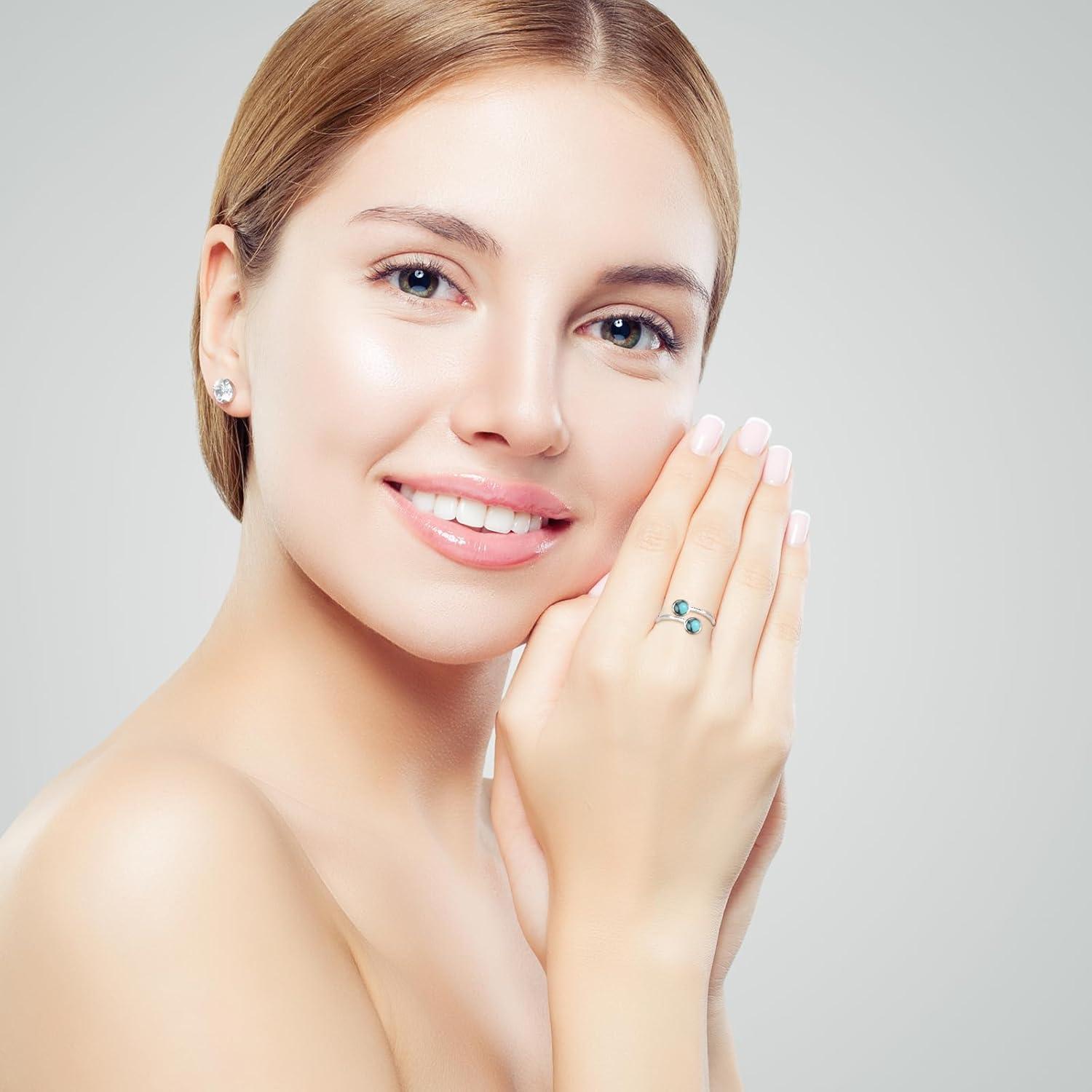 Anillo Abierto de Turquesa de Plata Ajustable para Mujeres